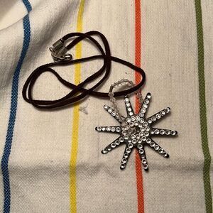 Spur Rowel Rhinestone Necklace Leather Cord String